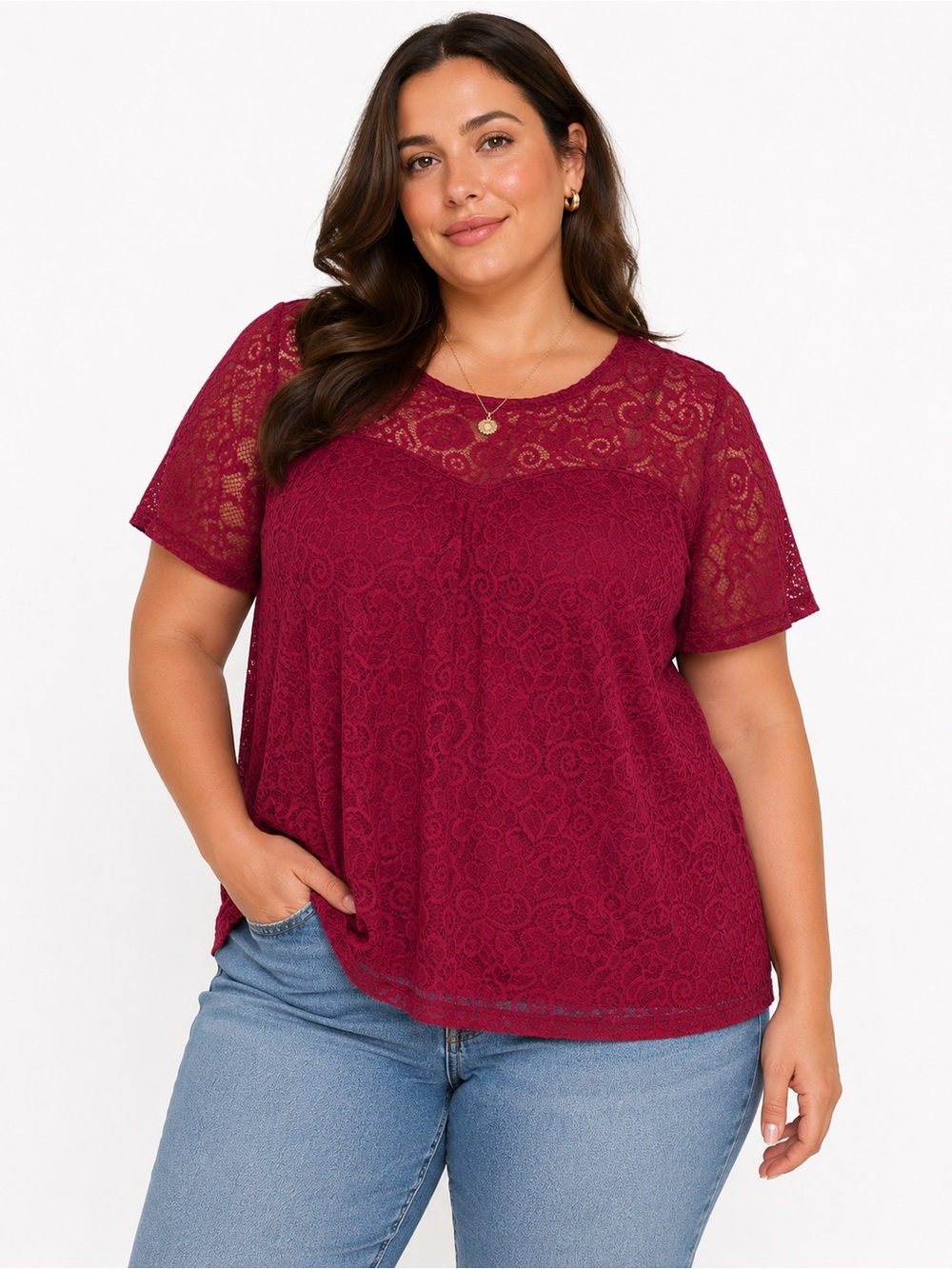 Leebe Burgundy Lace Blouse 3X | Romantic Floral Lace Top | NWT